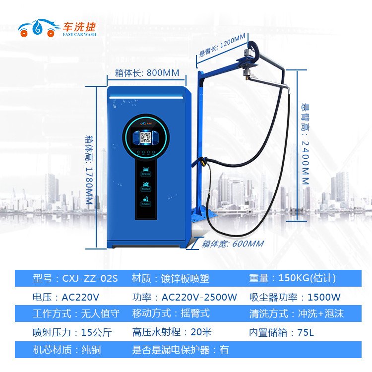 智洗版車洗捷無(wú)人值守自助洗車機(jī)